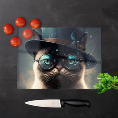 Siamese Cat With Glasses Splashart Chopping Board