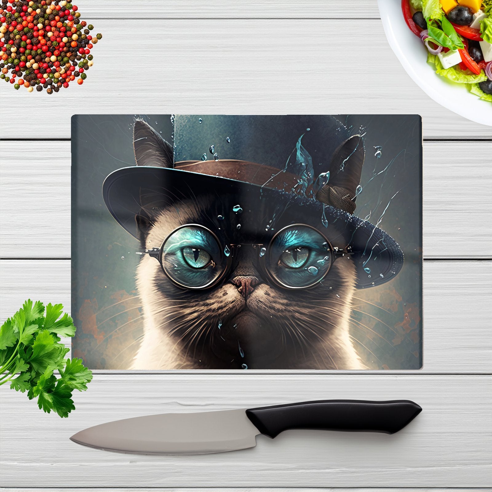 Siamese Cat With Glasses Splashart Chopping Board
