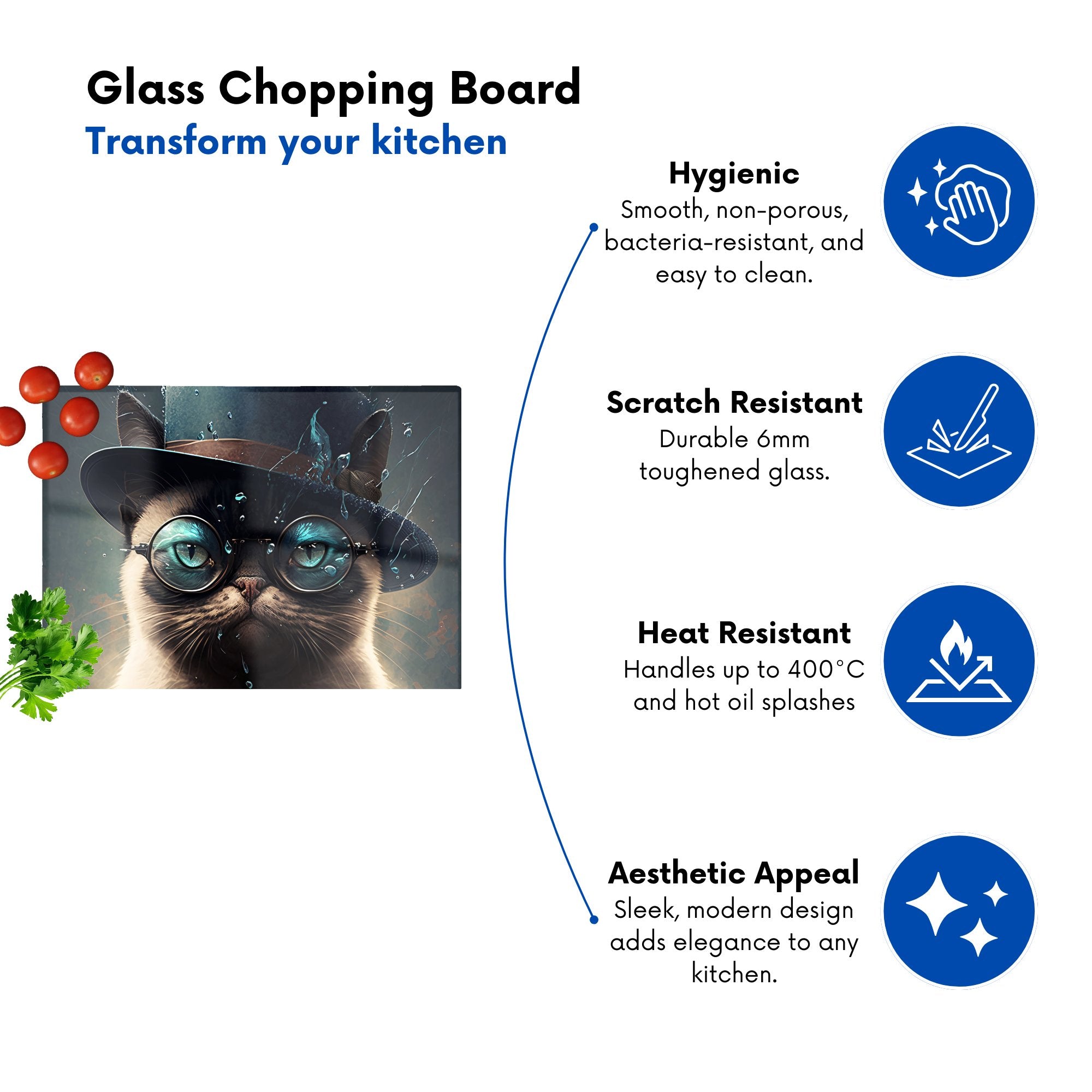 Siamese Cat With Glasses Splashart Chopping Board