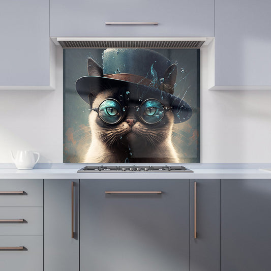 Siamese Cat With Glasses Splashart Kitchen Splashback