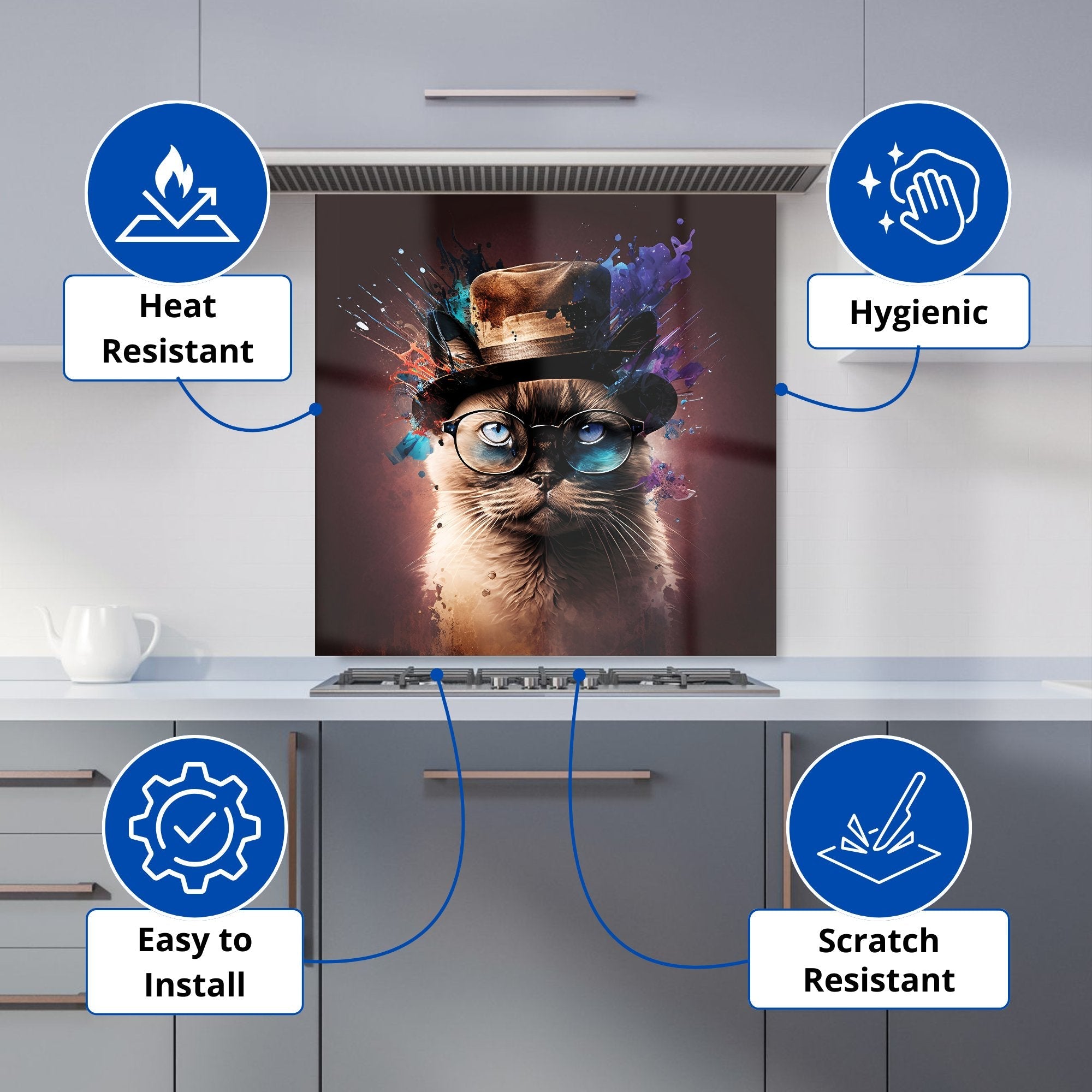 Siamese Cat Face Splashart Kitchen Splashback