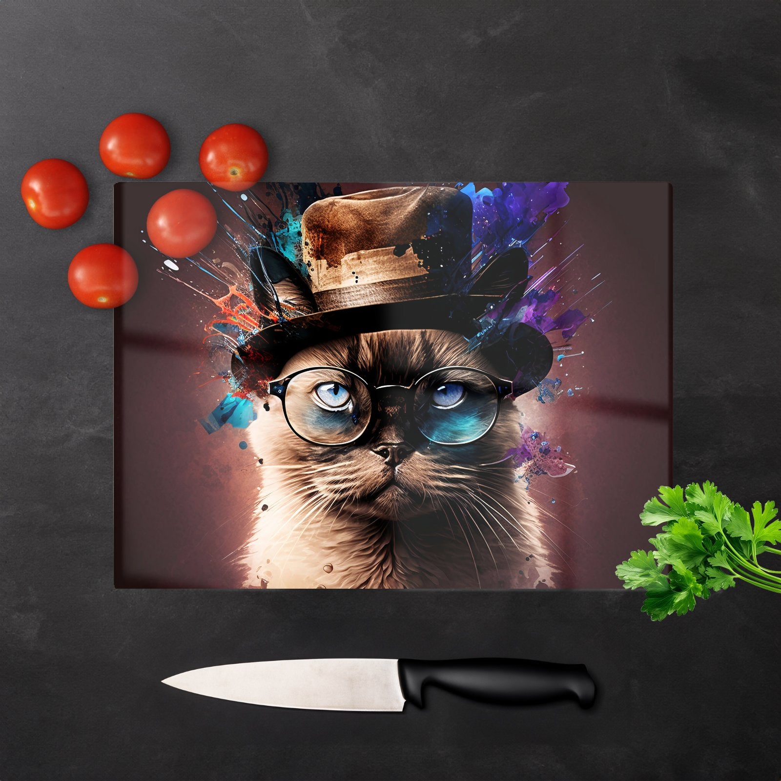 Siamese Cat Face Splashart Chopping Board