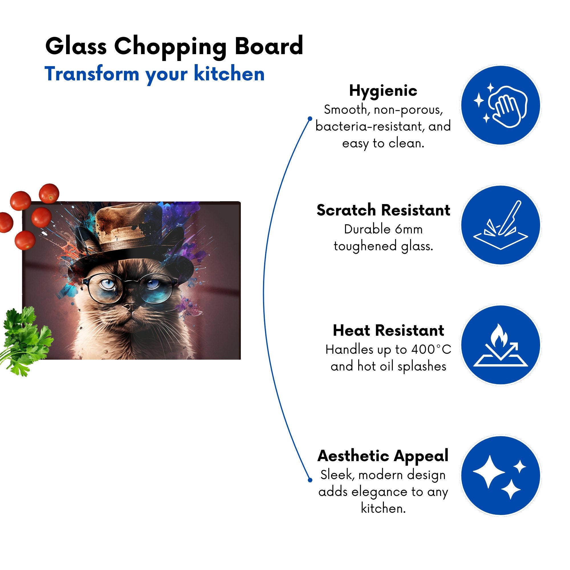 Siamese Cat Face Splashart Chopping Board