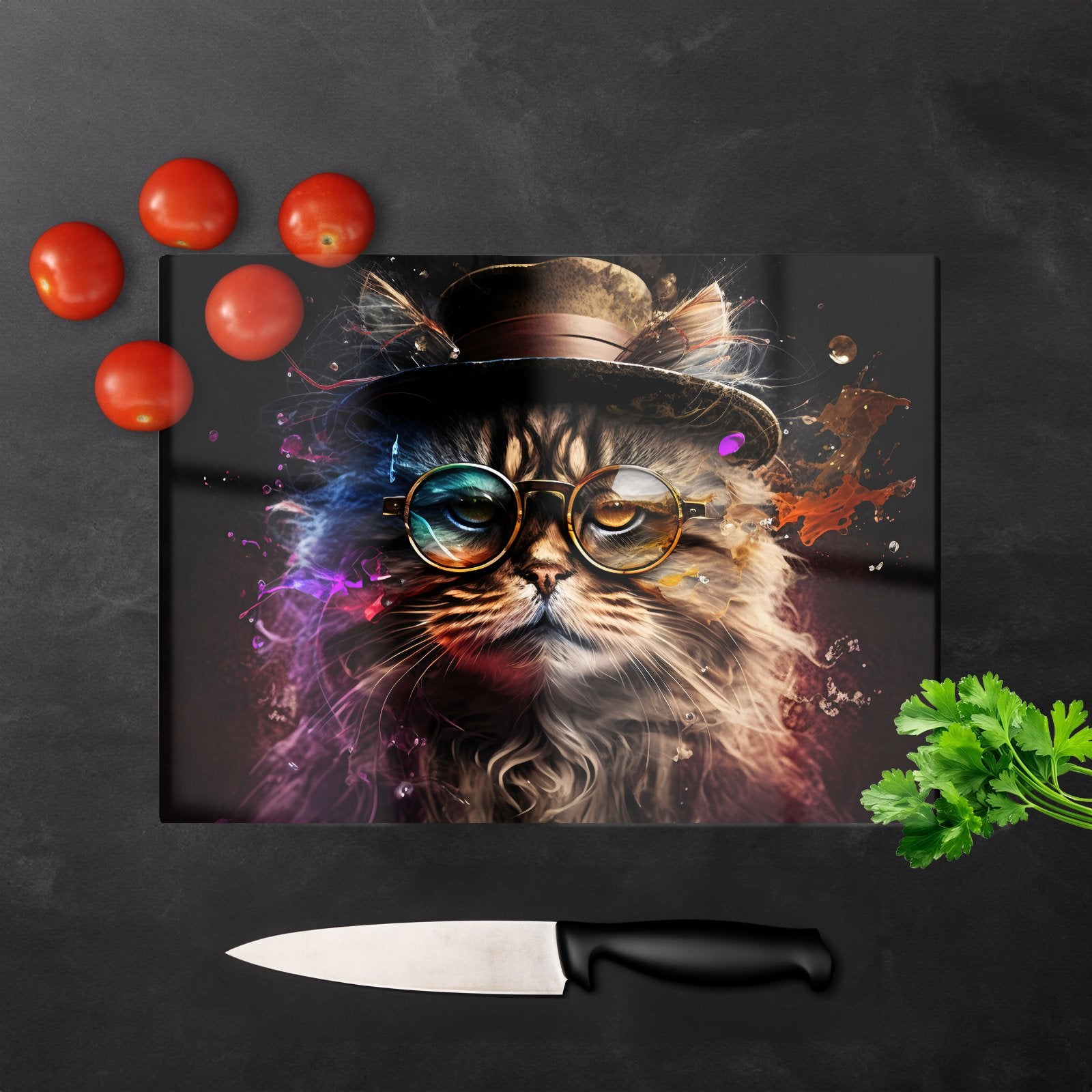 Siberian Cat With Glasses Splashart Chopping Board