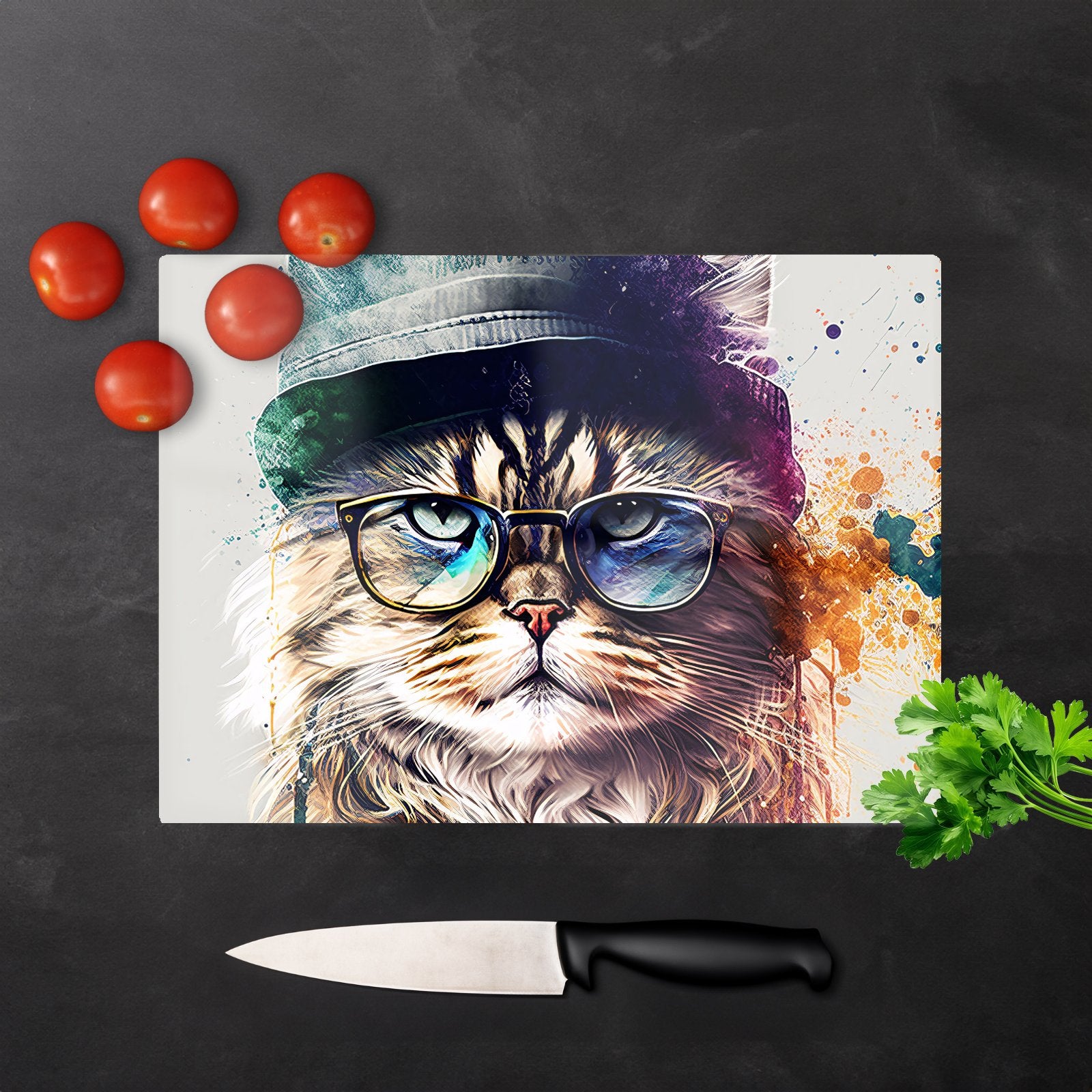 Siberian Cat Face Splashart Chopping Board