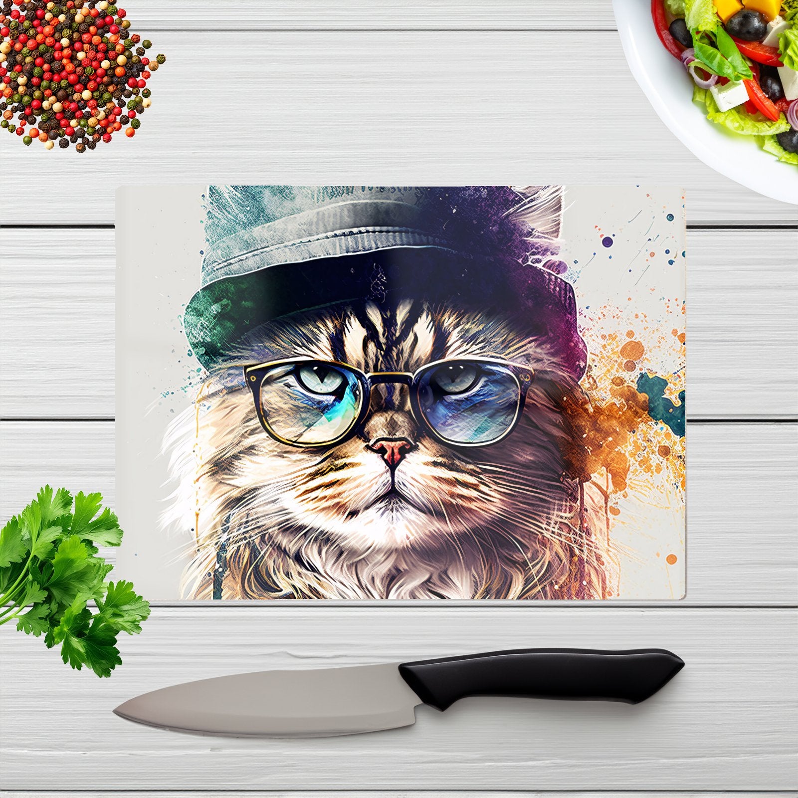 Siberian Cat Face Splashart Chopping Board