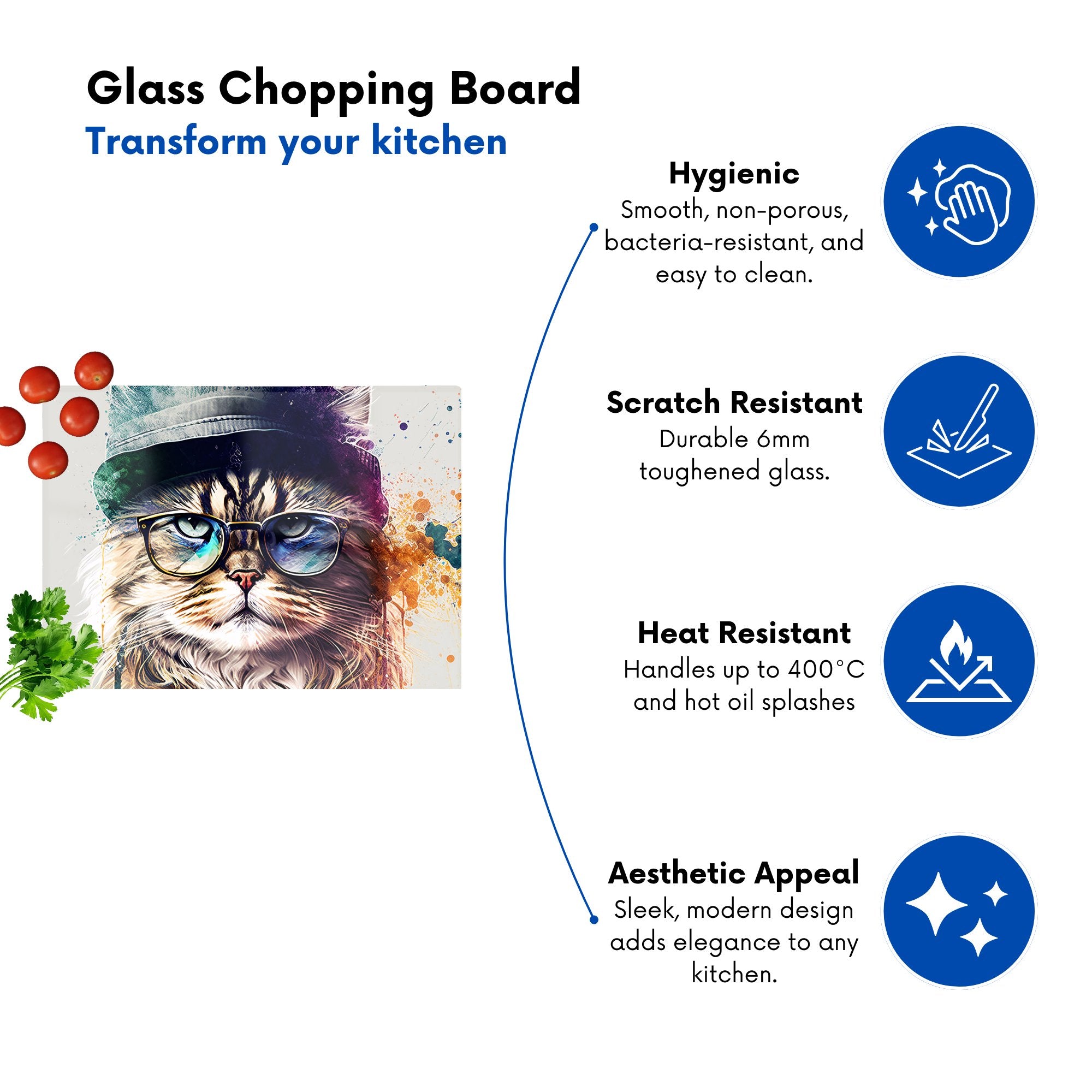 Siberian Cat Face Splashart Chopping Board