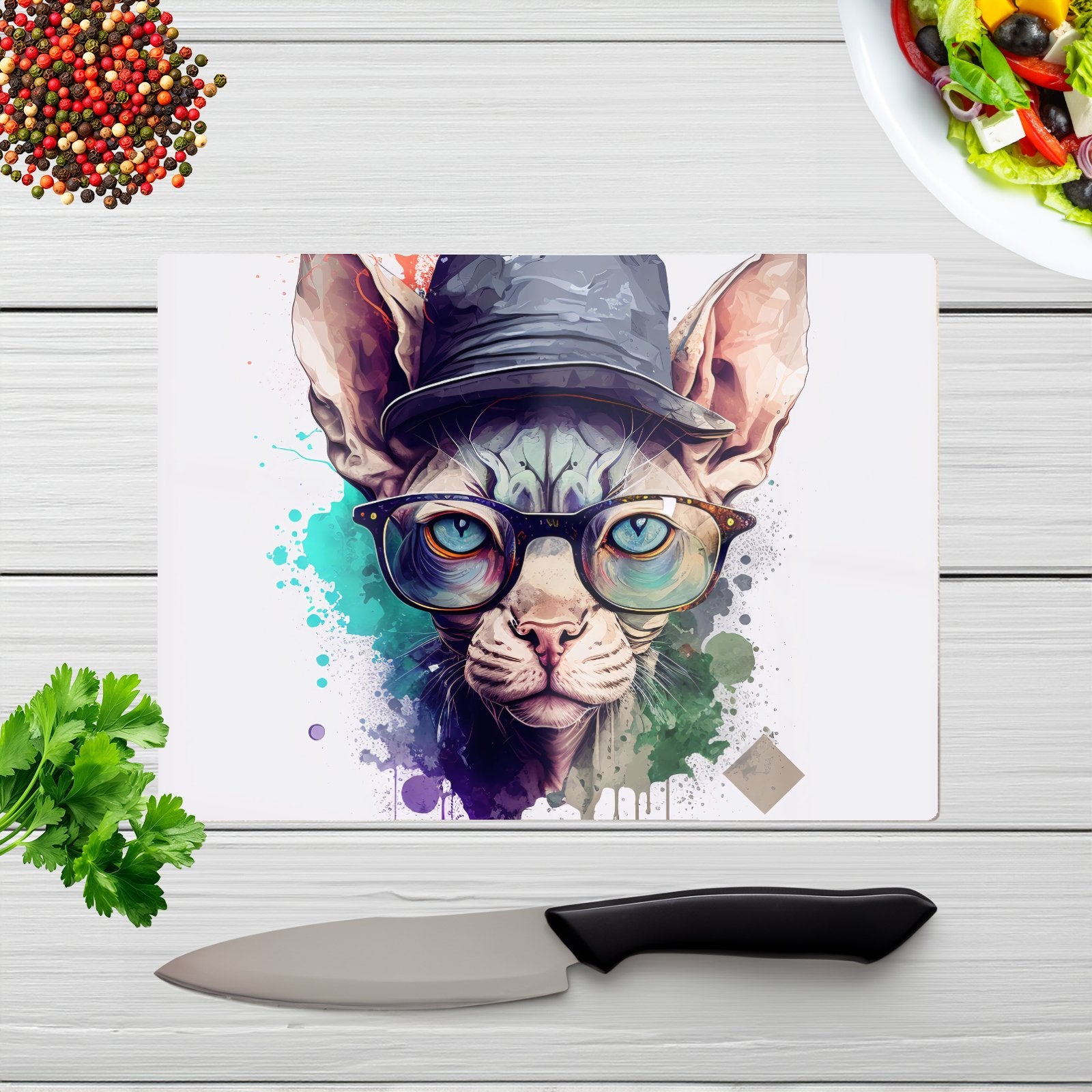 Sphynx Cat Face Splashart Chopping Board
