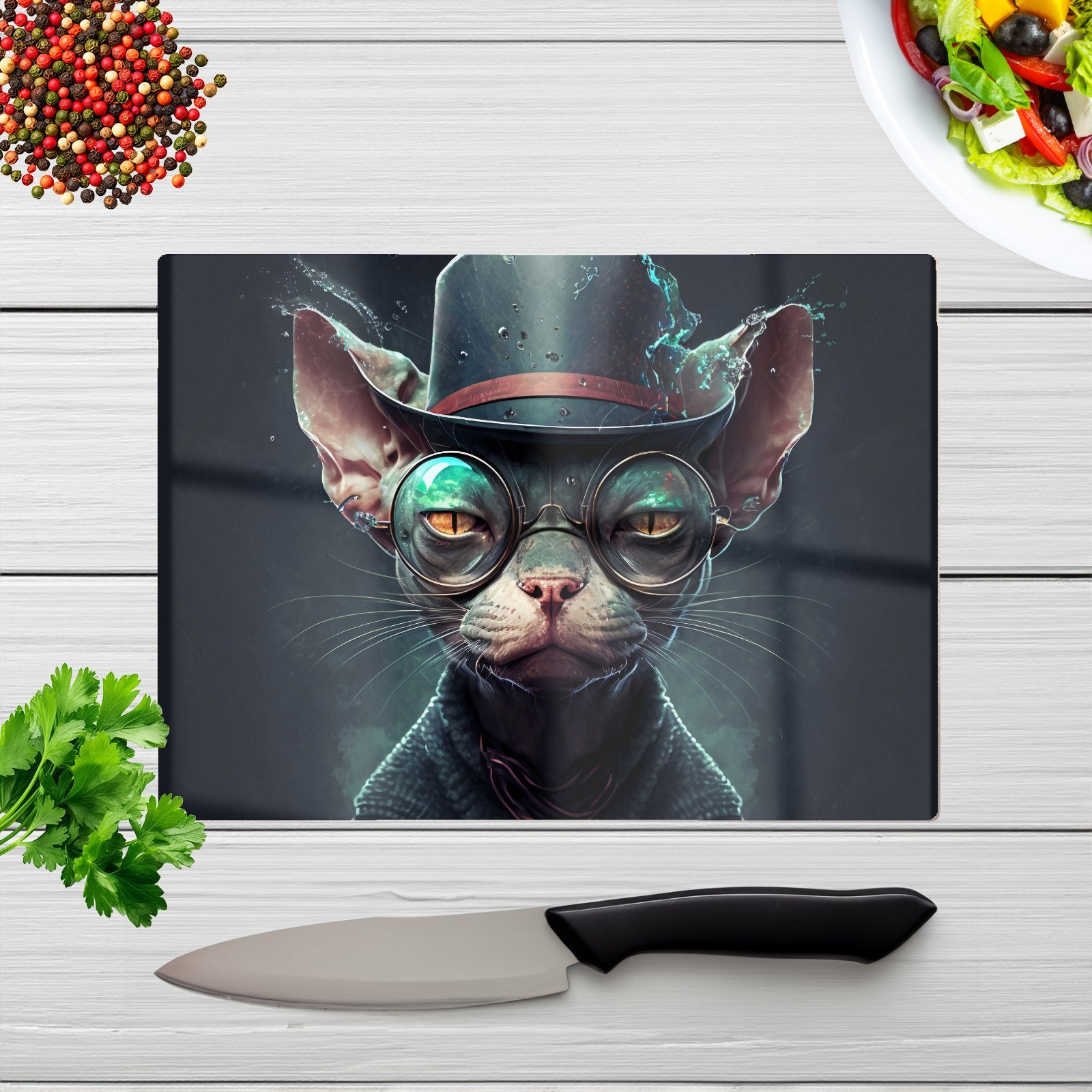 Sphynx Cat With Glases Splashart Chopping Board