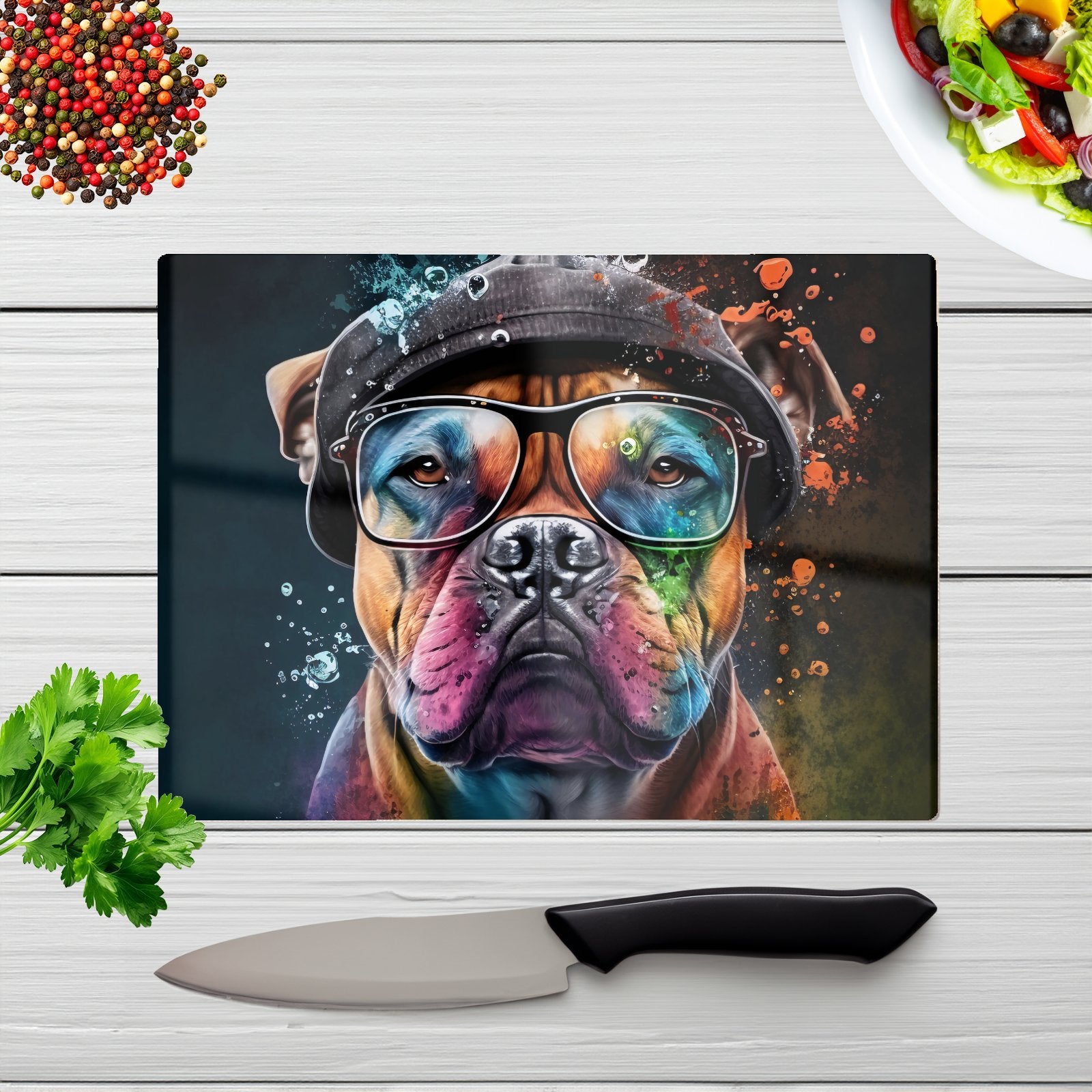 Staffordshire Bull Terrier Dog Splashart Chopping Board