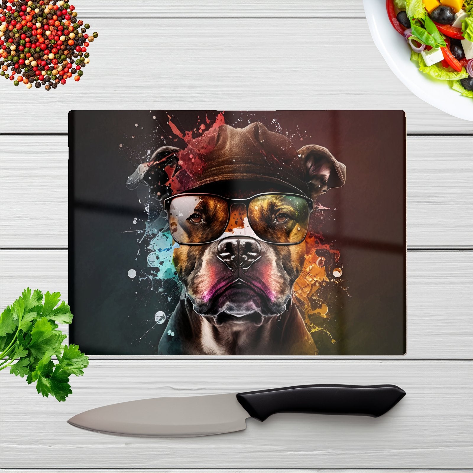 Staffy Bull Terrier Dog Splashart Chopping Board