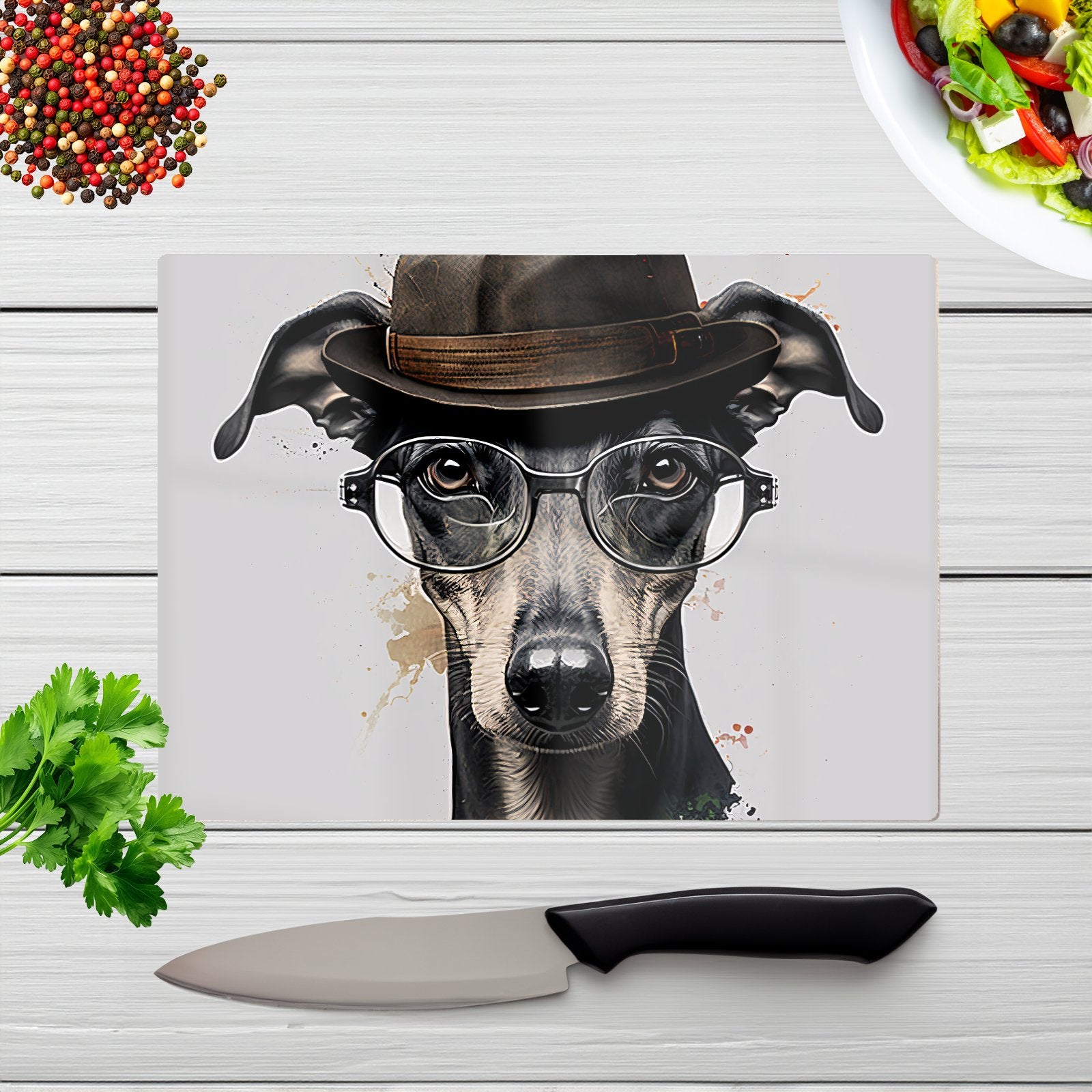 Whippet Dog Splashart Chopping Board