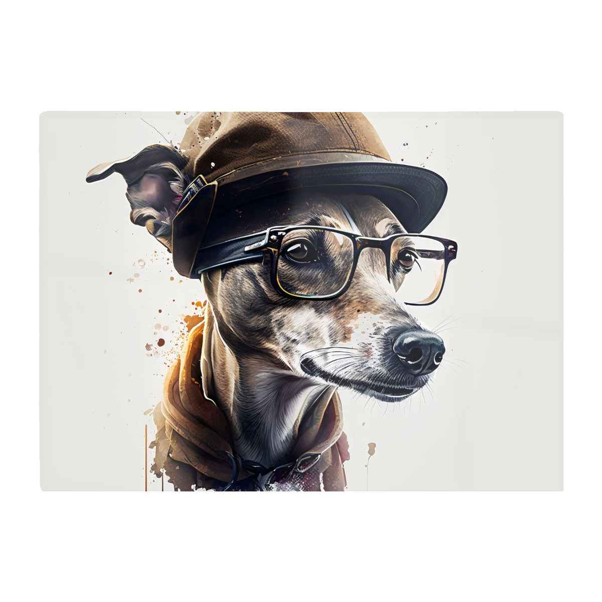 Whippet Dog With Glasses Splashart Chopping Board
