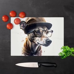 Whippet Dog With Glasses Splashart Chopping Board