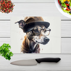 Whippet Dog With Glasses Splashart Chopping Board