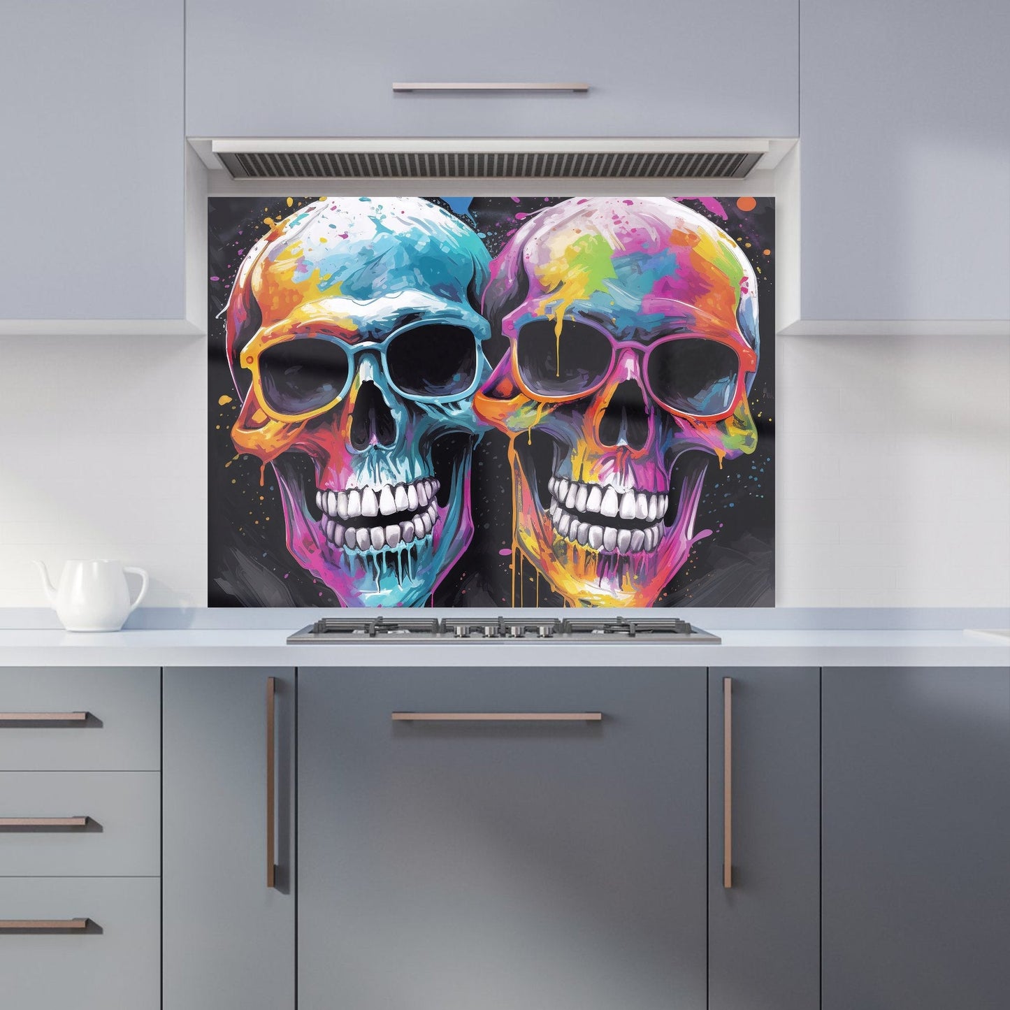 Splashart Happy Skeletons In Glasses Kitchen Splashback