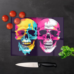 Pinks And Blue Happy Skeletons Chopping Board