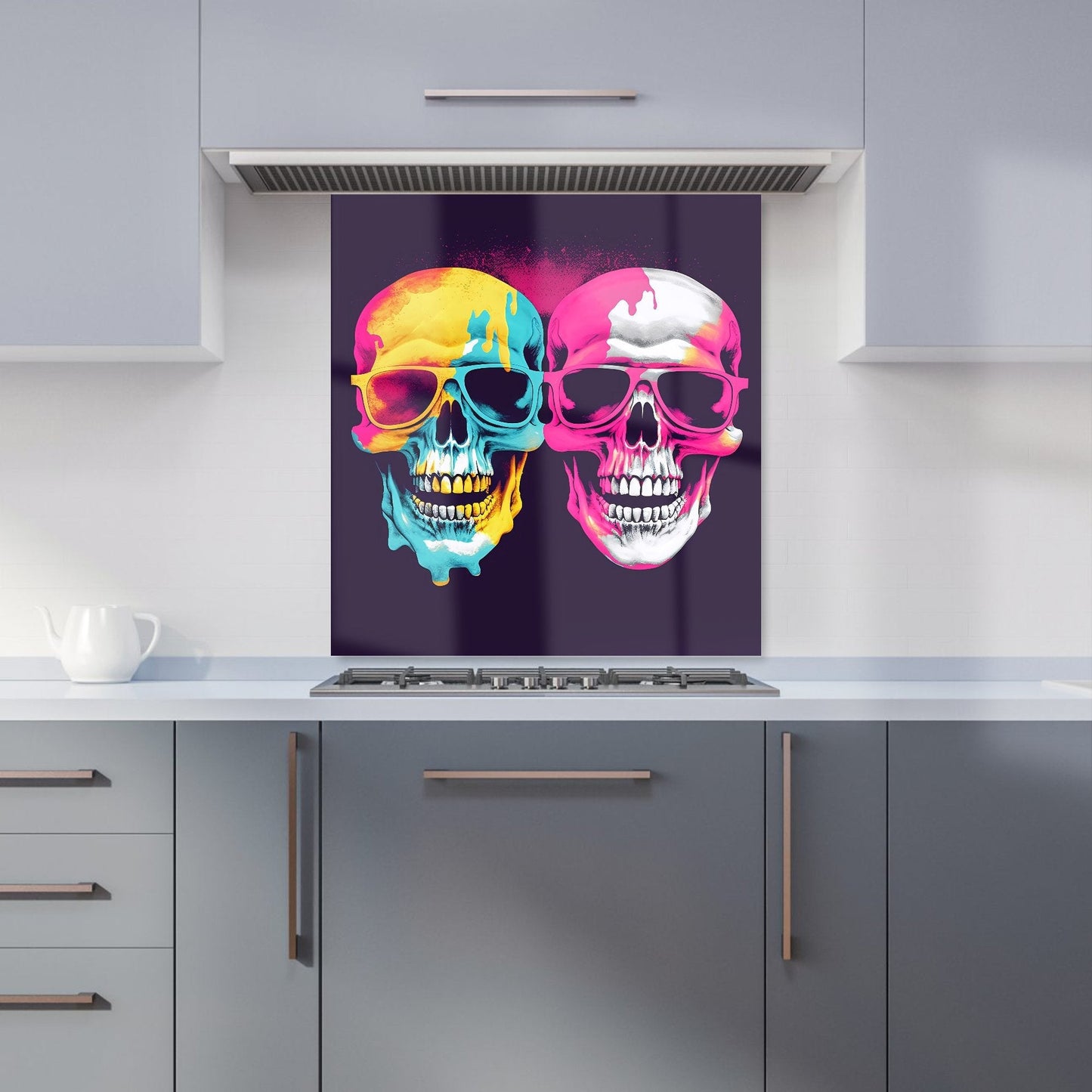 Pinks And Blue Happy Skeletons Kitchen Splashback