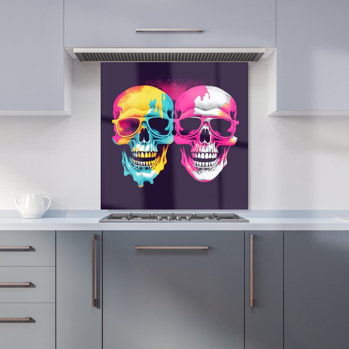 Pinks And Blue Happy Skeletons Kitchen Splashback