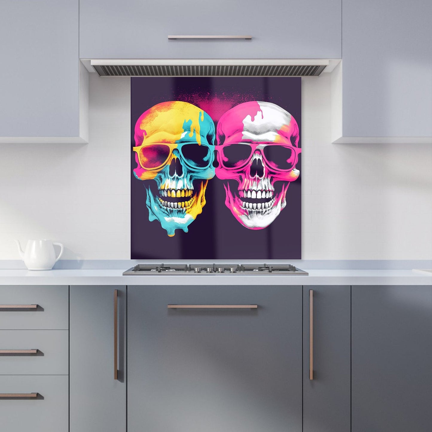 Pinks And Blue Happy Skeletons Kitchen Splashback