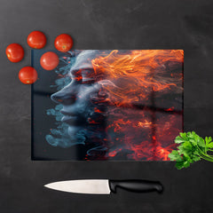 Fiery Mindscape: Portrait In Flames Chopping Board