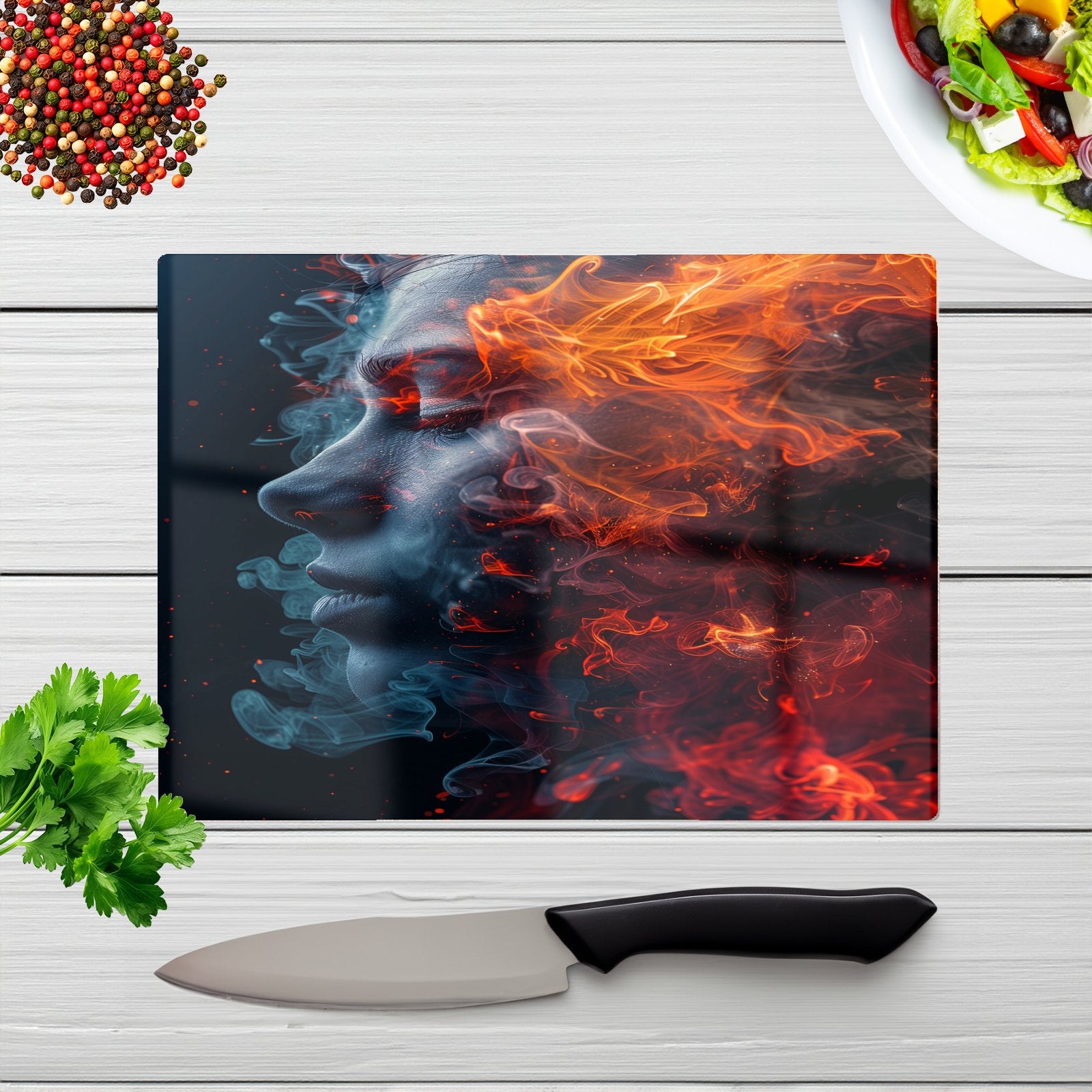 Fiery Mindscape: Portrait In Flames Chopping Board