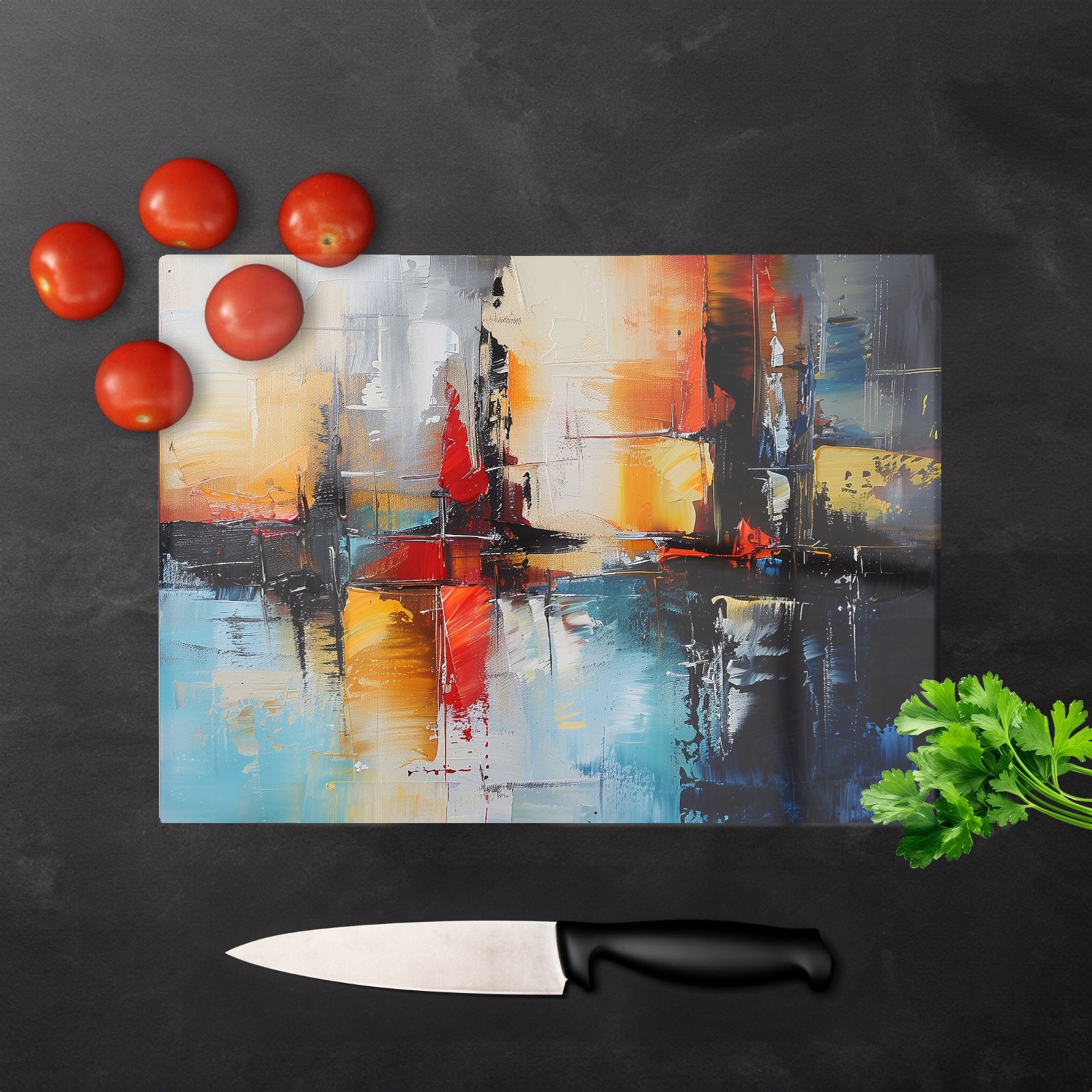 Reflective Splendour: City In Abstract Chopping Board