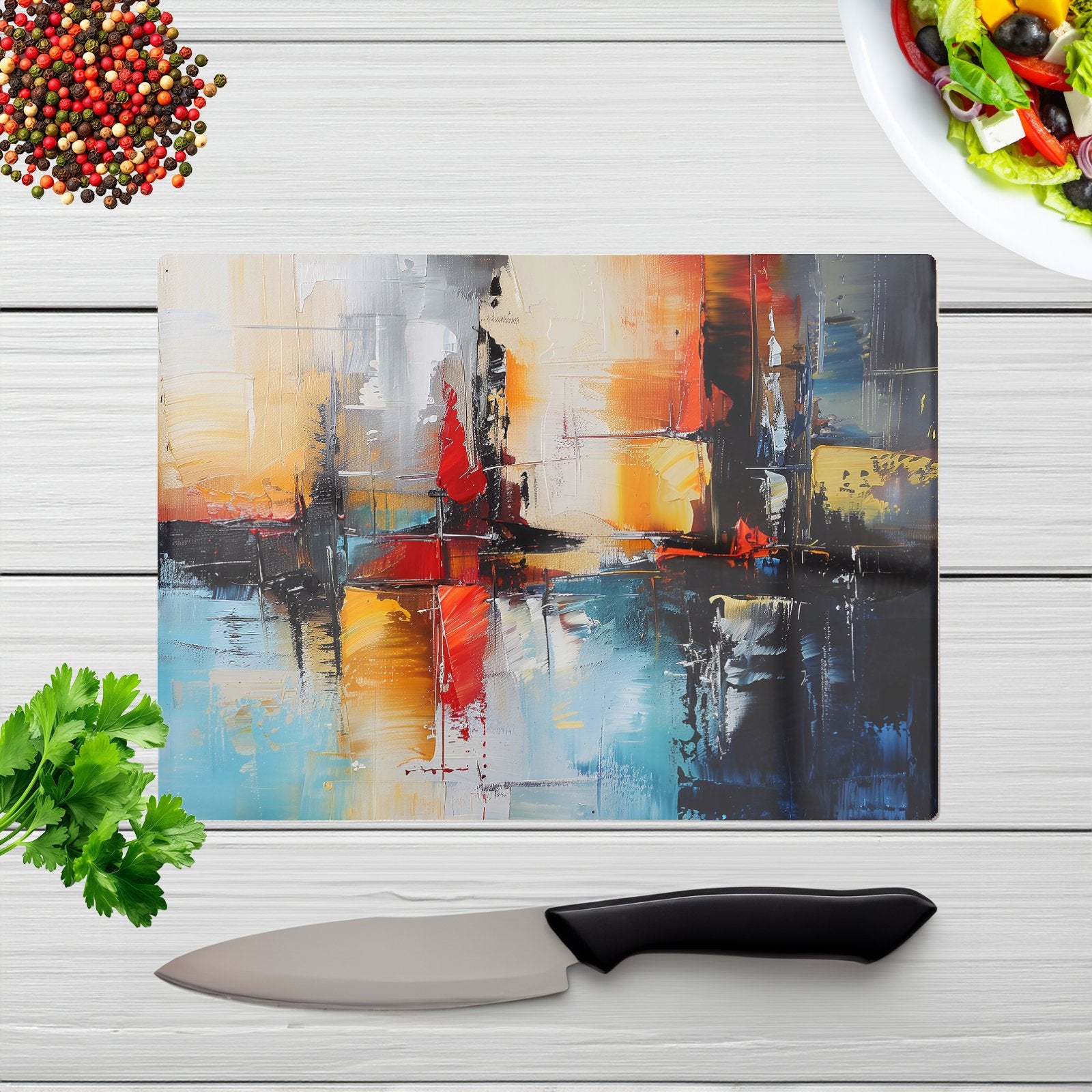 Reflective Splendour: City In Abstract Chopping Board