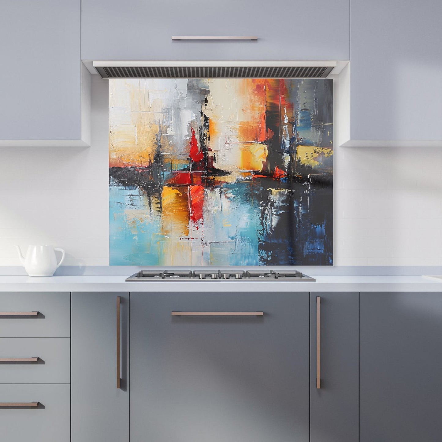 Reflective Splendour: City In Abstract Kitchen Splashback