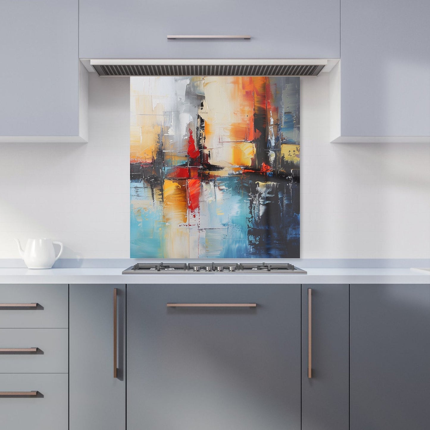 Reflective Splendour: City In Abstract Kitchen Splashback