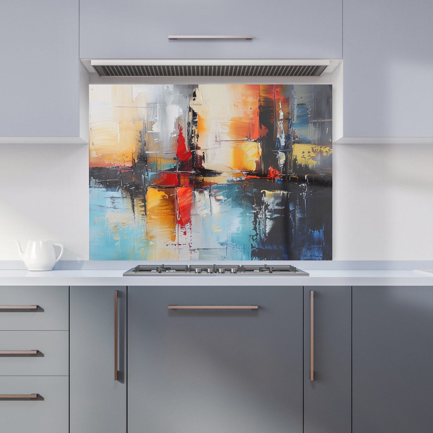 Reflective Splendour: City In Abstract Kitchen Splashback