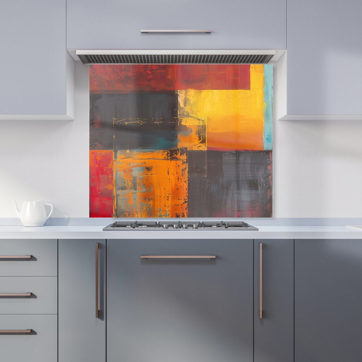 Golden Blocks Of Abstract Kitchen Splashback