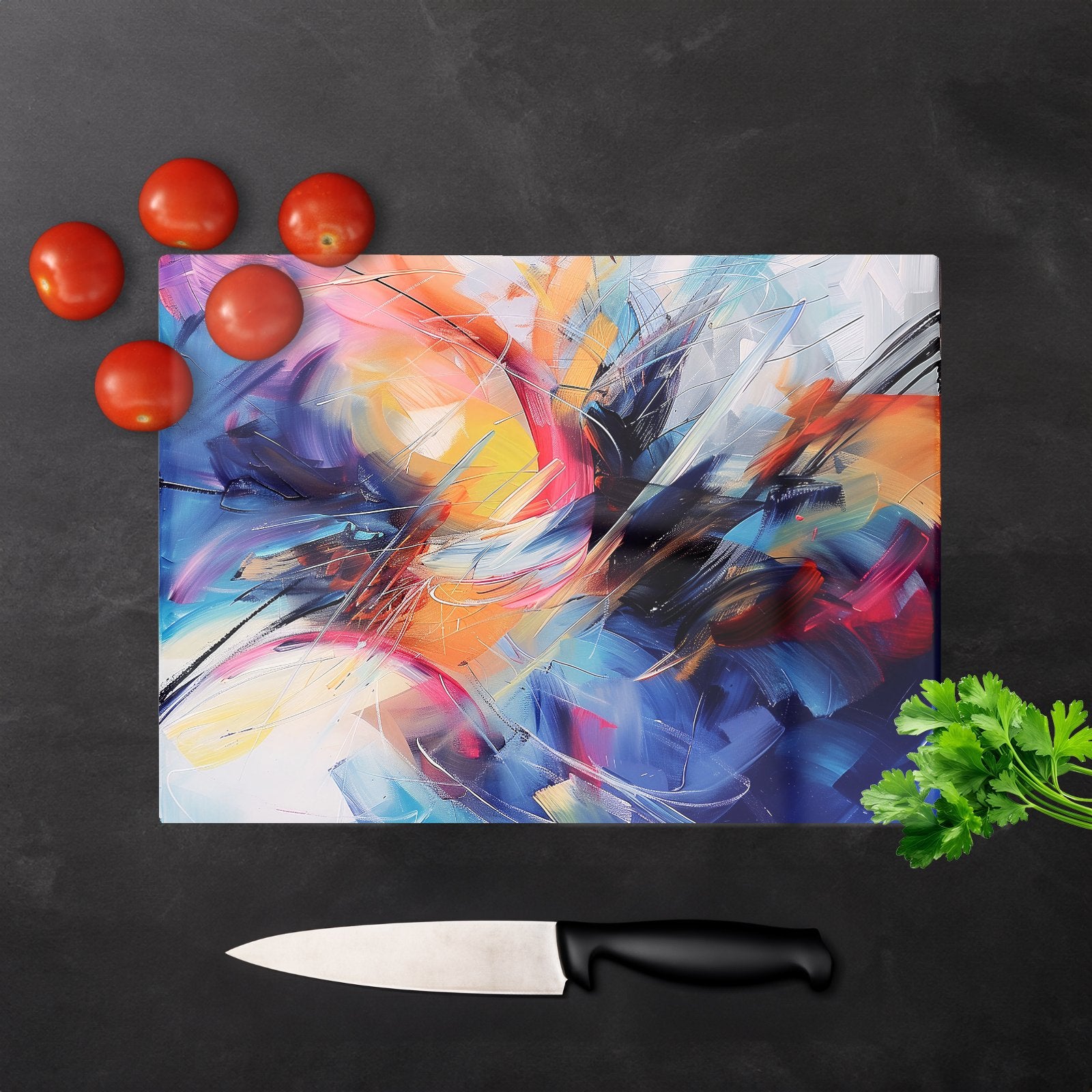Serene Explosion: Calm Amidst Colours Chopping Board