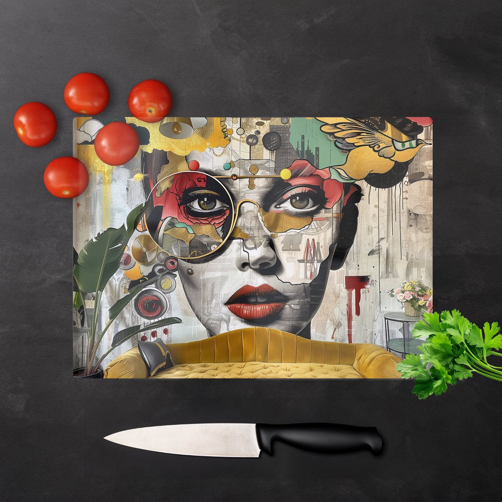 Abstract Face Behind Sofa Chopping Board