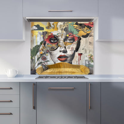 Abstract Face Behind Sofa Kitchen Splashback