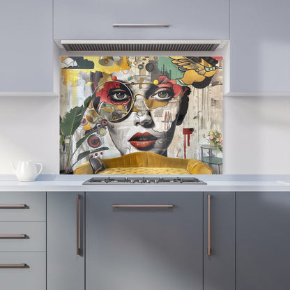 Abstract Face Behind Sofa Kitchen Splashback