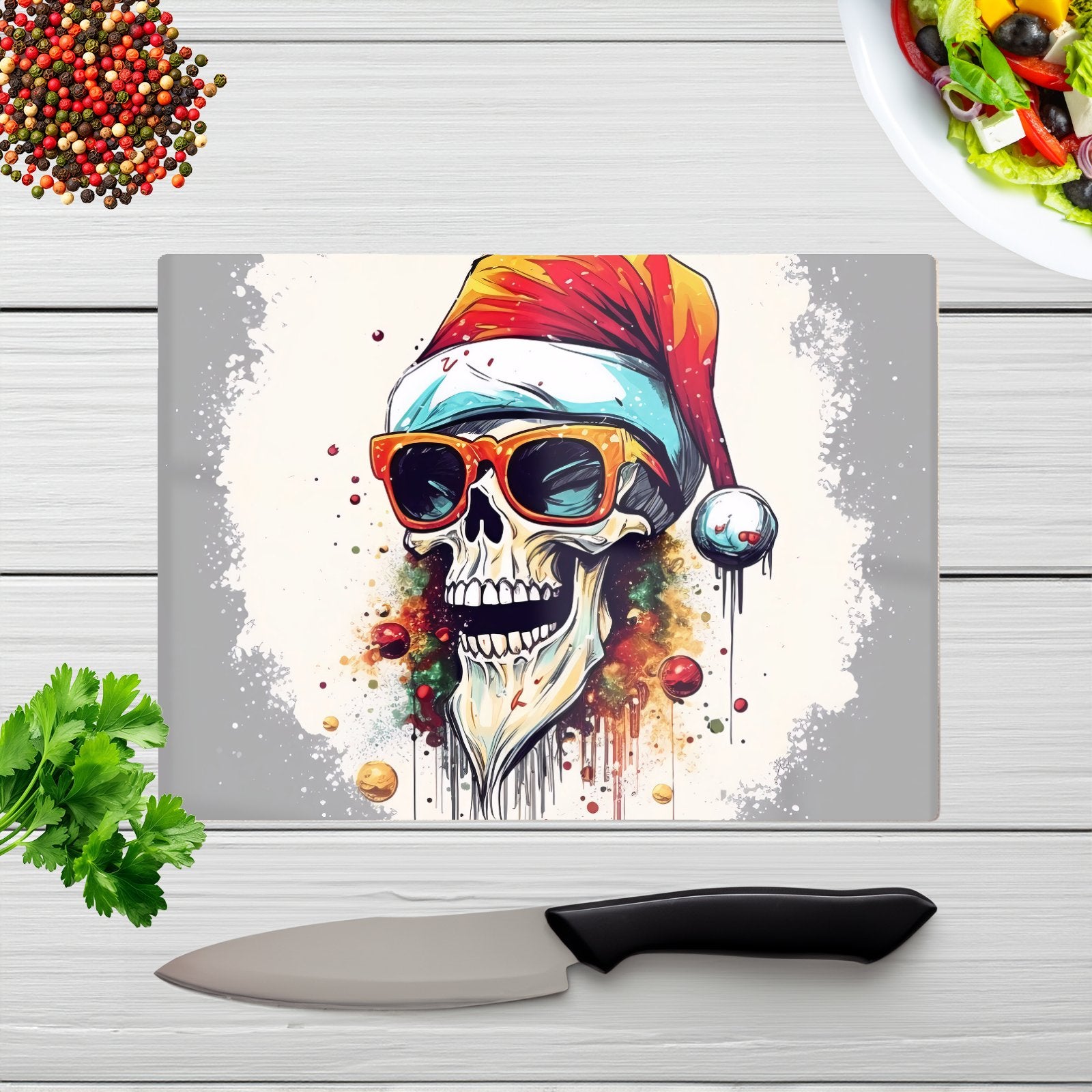 Santa Skull In Glasses Splashart Chopping Board
