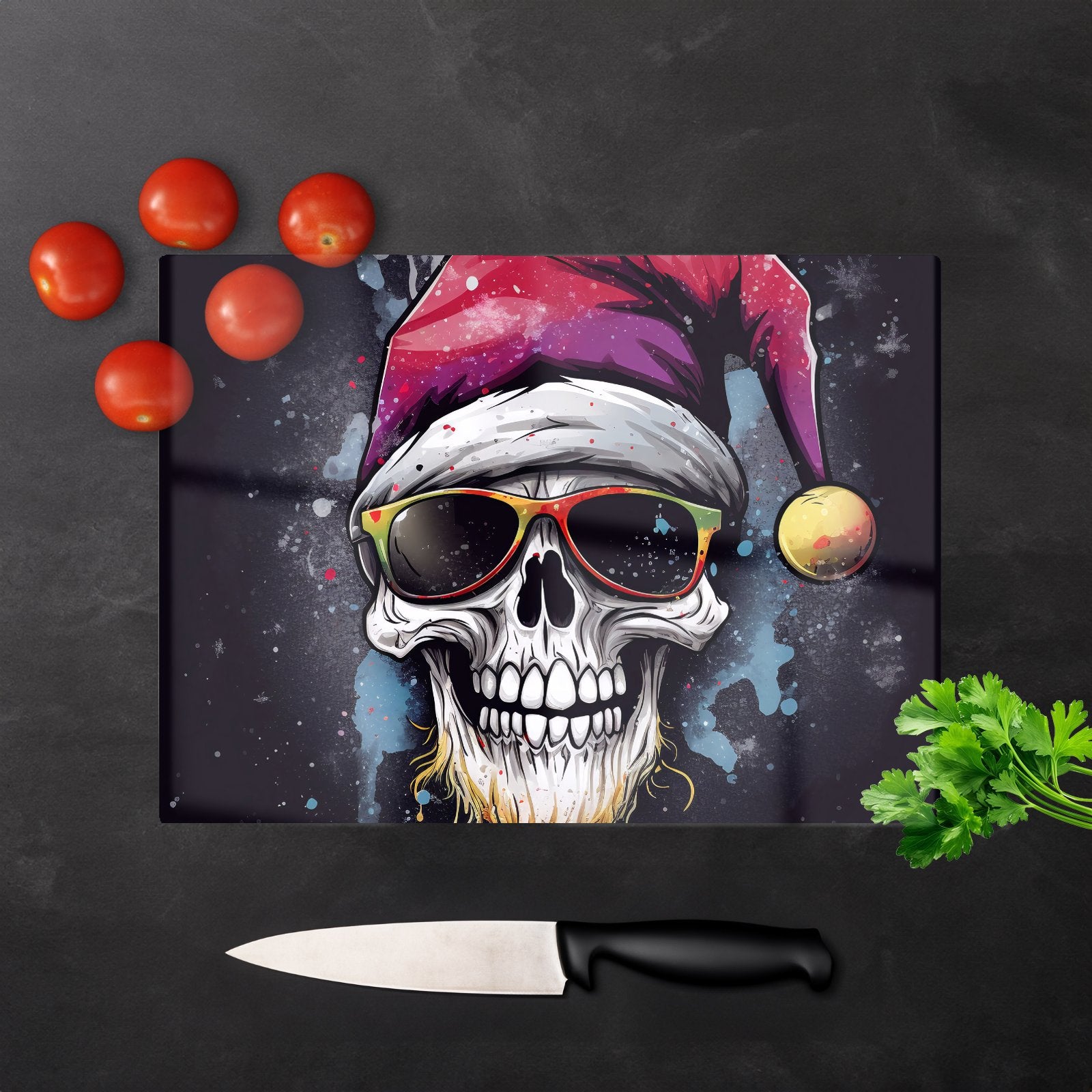 Happy Santa Skull Splashart Chopping Board