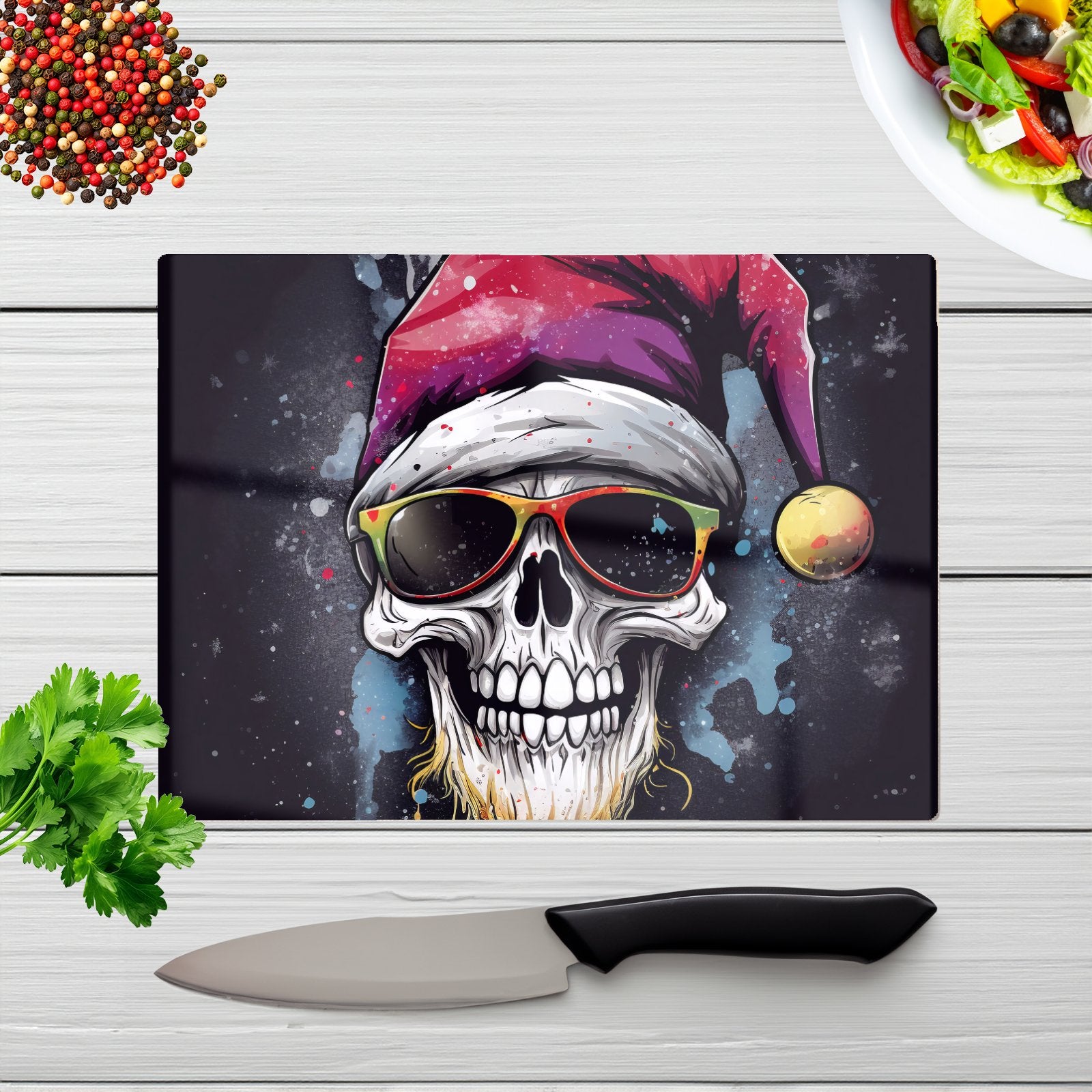 Happy Santa Skull Splashart Chopping Board