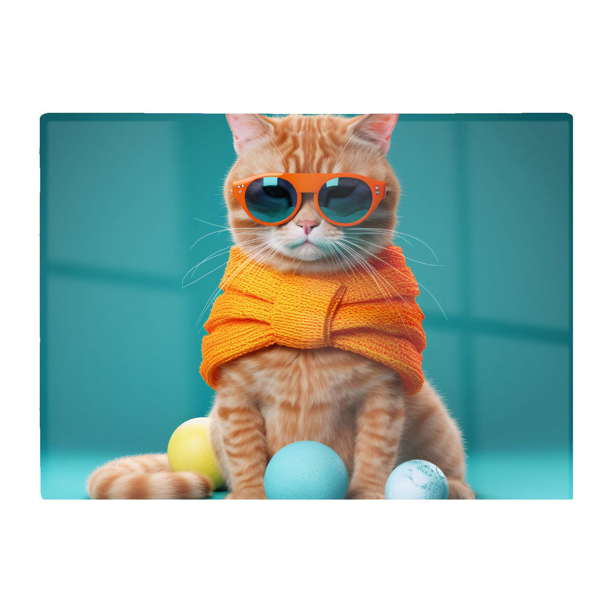 Cat In Glasses With Balls Of Wool Chopping Board