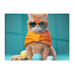 Cat In Glasses With Balls Of Wool Chopping Board