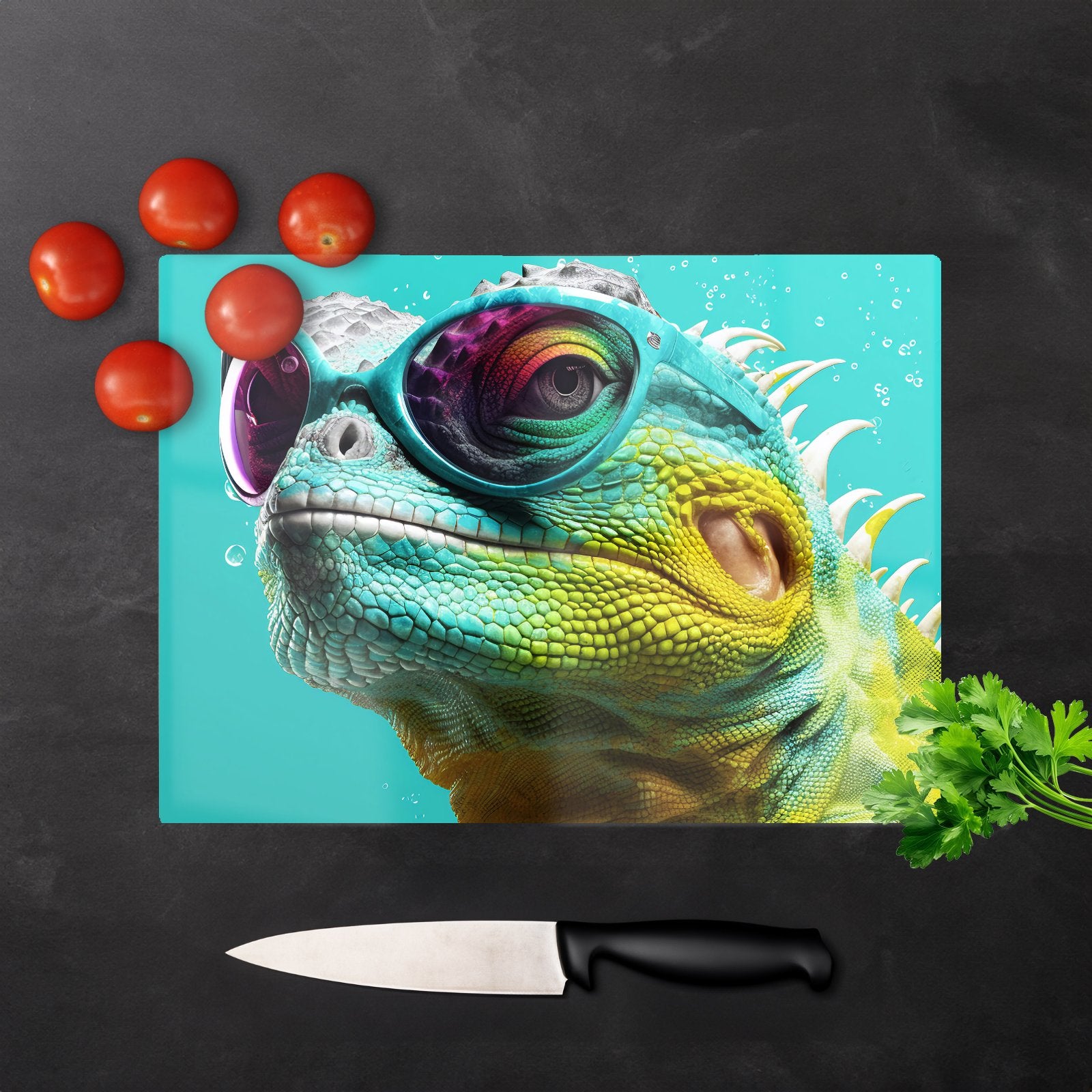 Splashart Iguana Wearing Glasses Chopping Board
