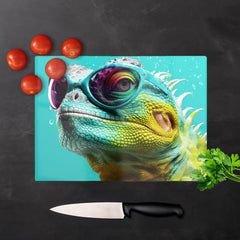 Splashart Iguana Wearing Glasses Chopping Board