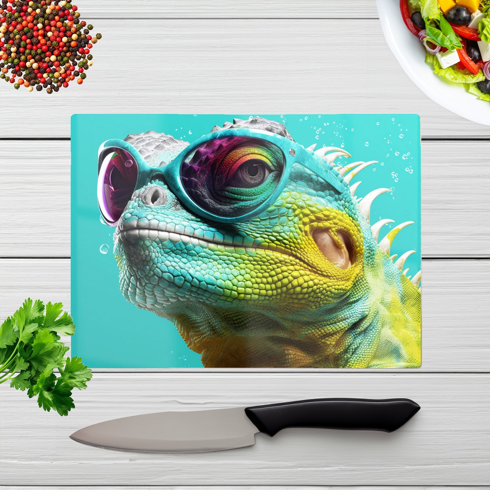 Splashart Iguana Wearing Glasses Chopping Board