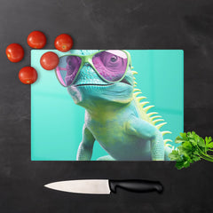 Happy Splashart Iguana Wearing Glasses Chopping Board