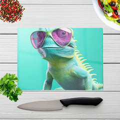 Happy Splashart Iguana Wearing Glasses Chopping Board
