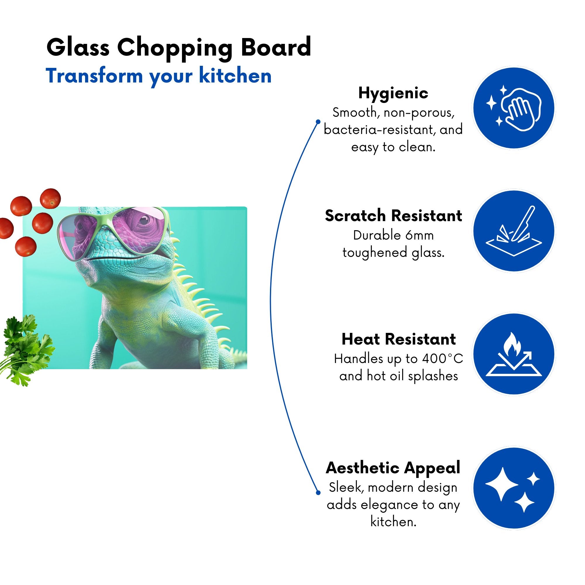 Happy Splashart Iguana Wearing Glasses Chopping Board