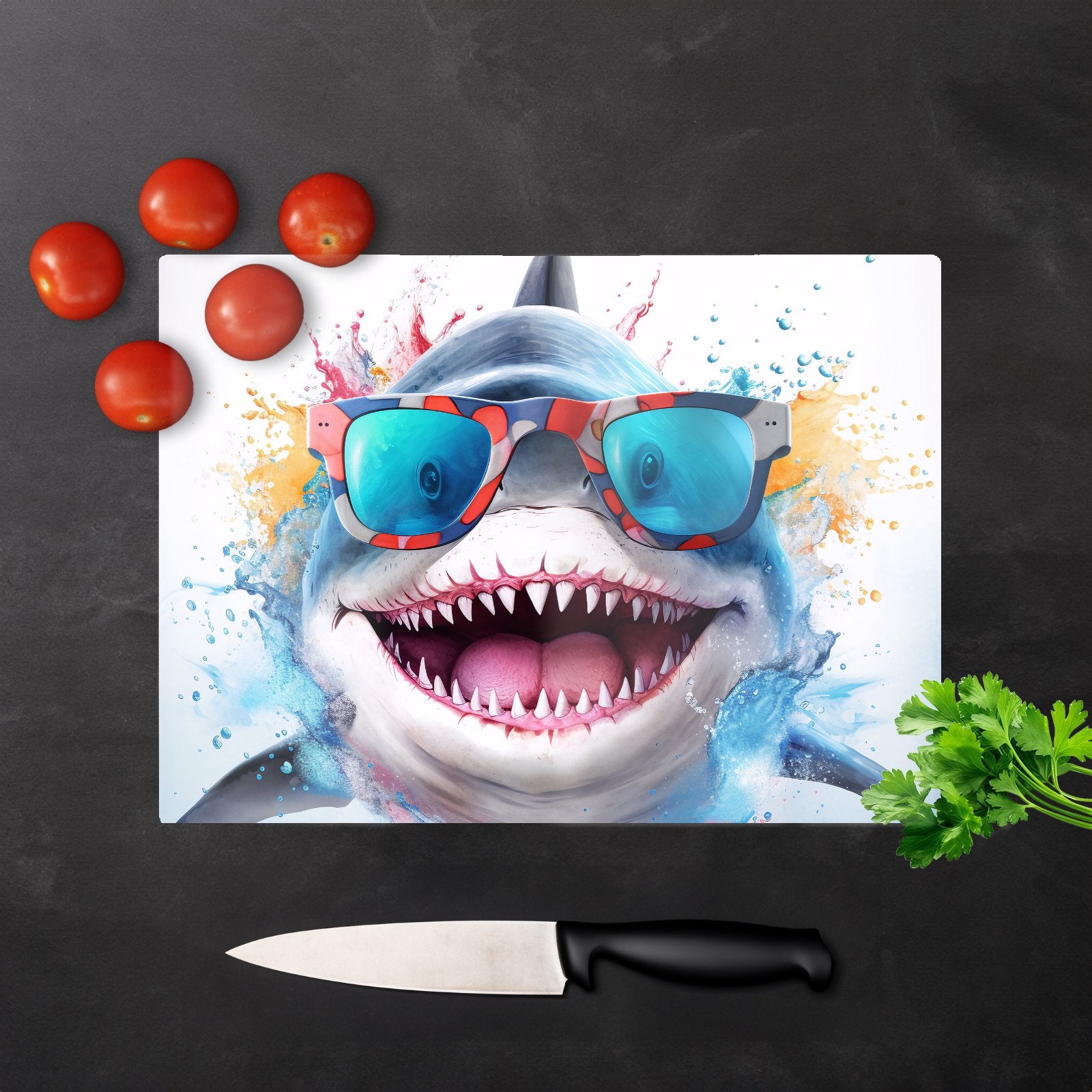 Splashart Shark In Glasses Chopping Board