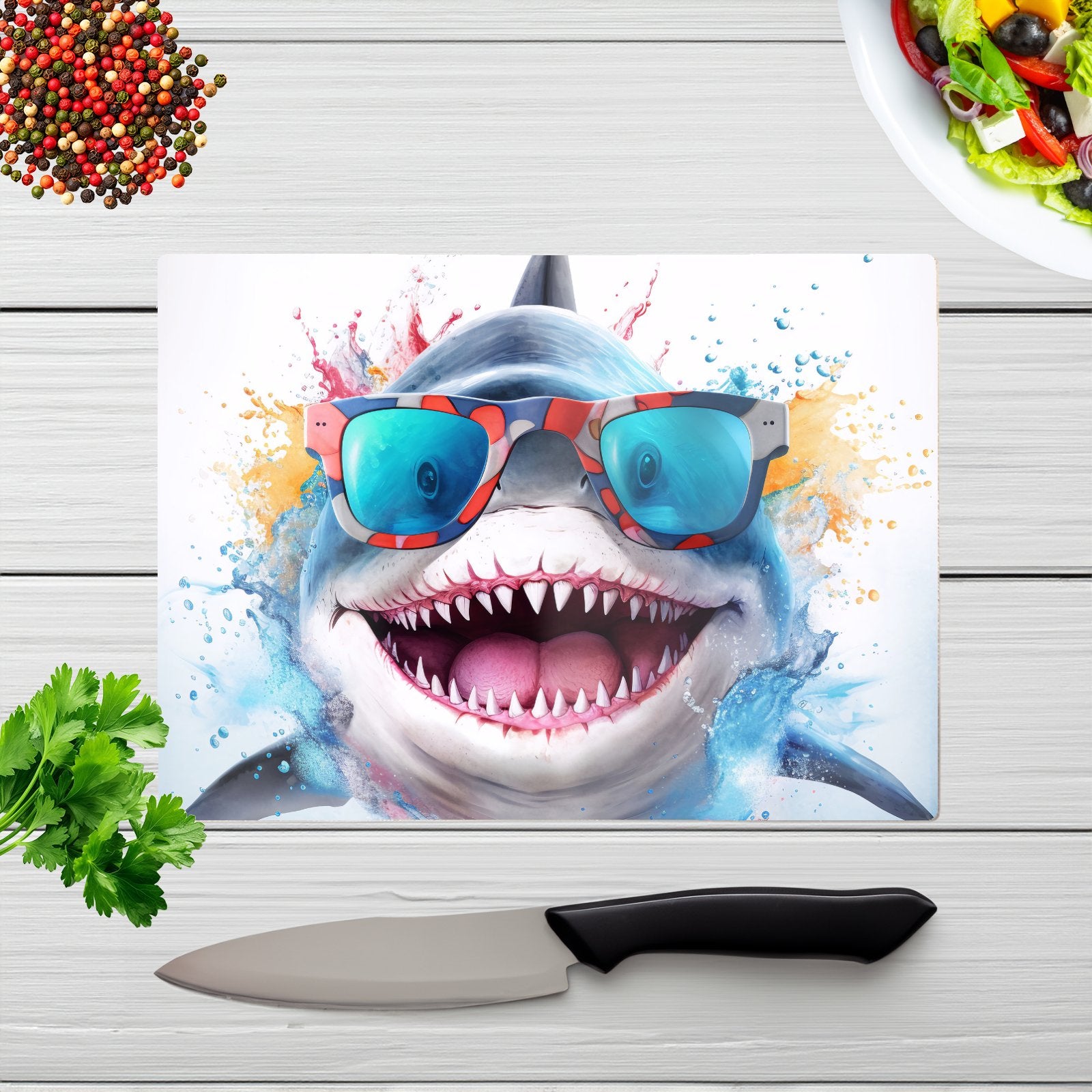 Splashart Shark In Glasses Chopping Board