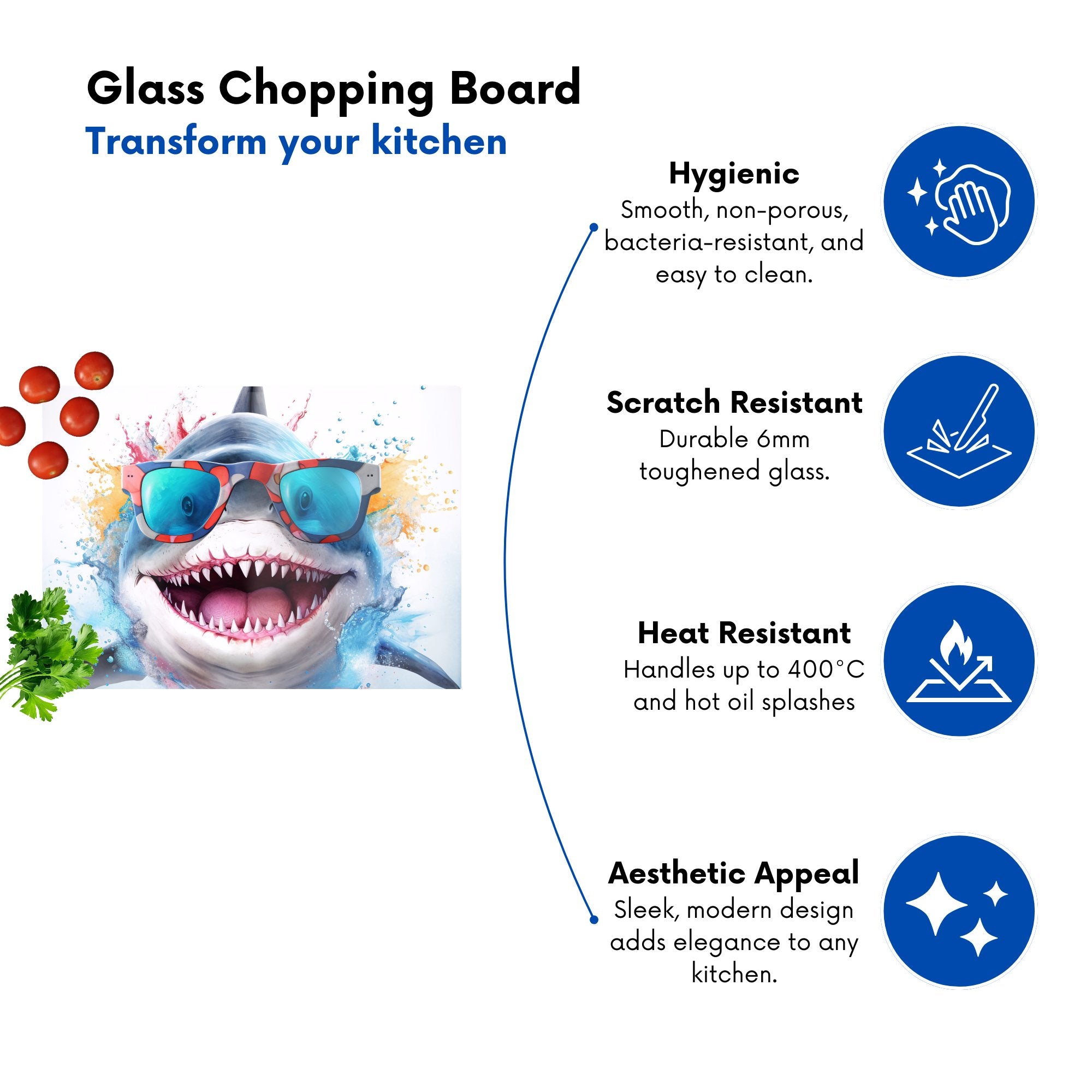 Splashart Shark In Glasses Chopping Board